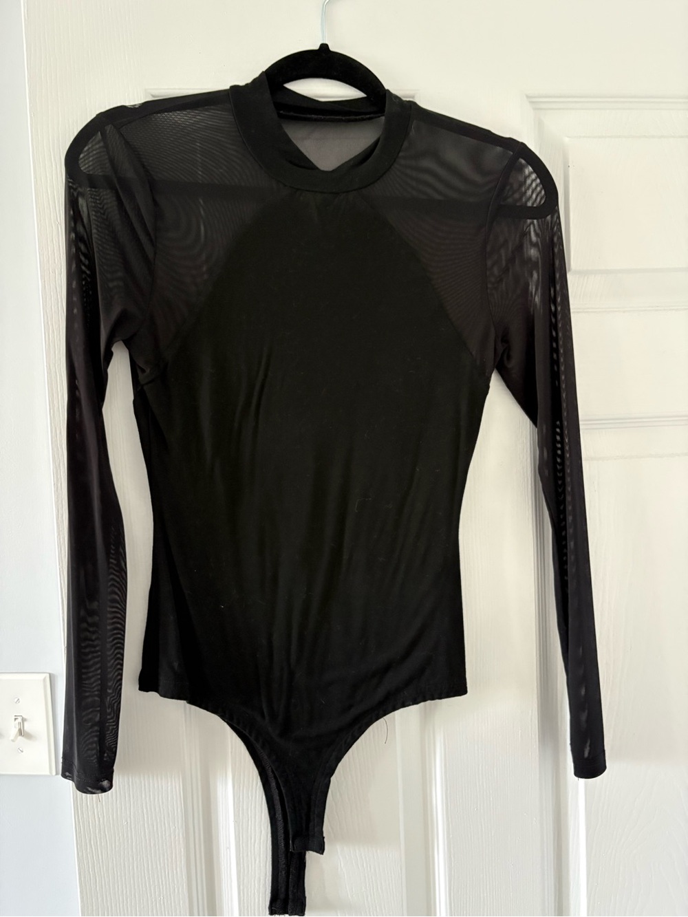 Lulu's Black Sheer-Panel Long Sleeve Bodysuit